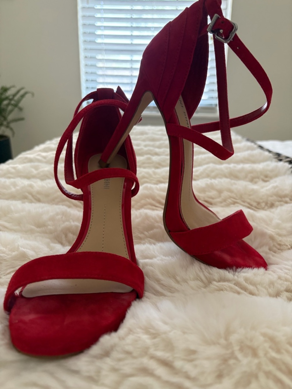 Gianni Bini Red Suede Strappy Ankle Wrap Heels